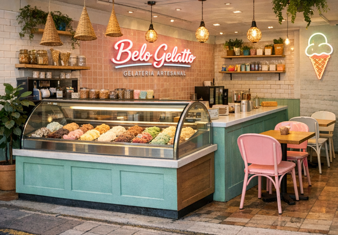 Interior de la heladería Belo Gelatto